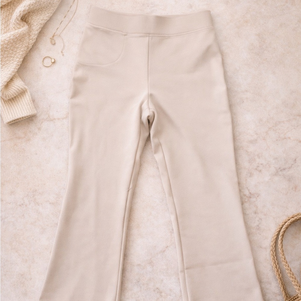 Quince Ultra-Stretch Ponte Kick Flare Pants Ecru Small Neutral Workwear